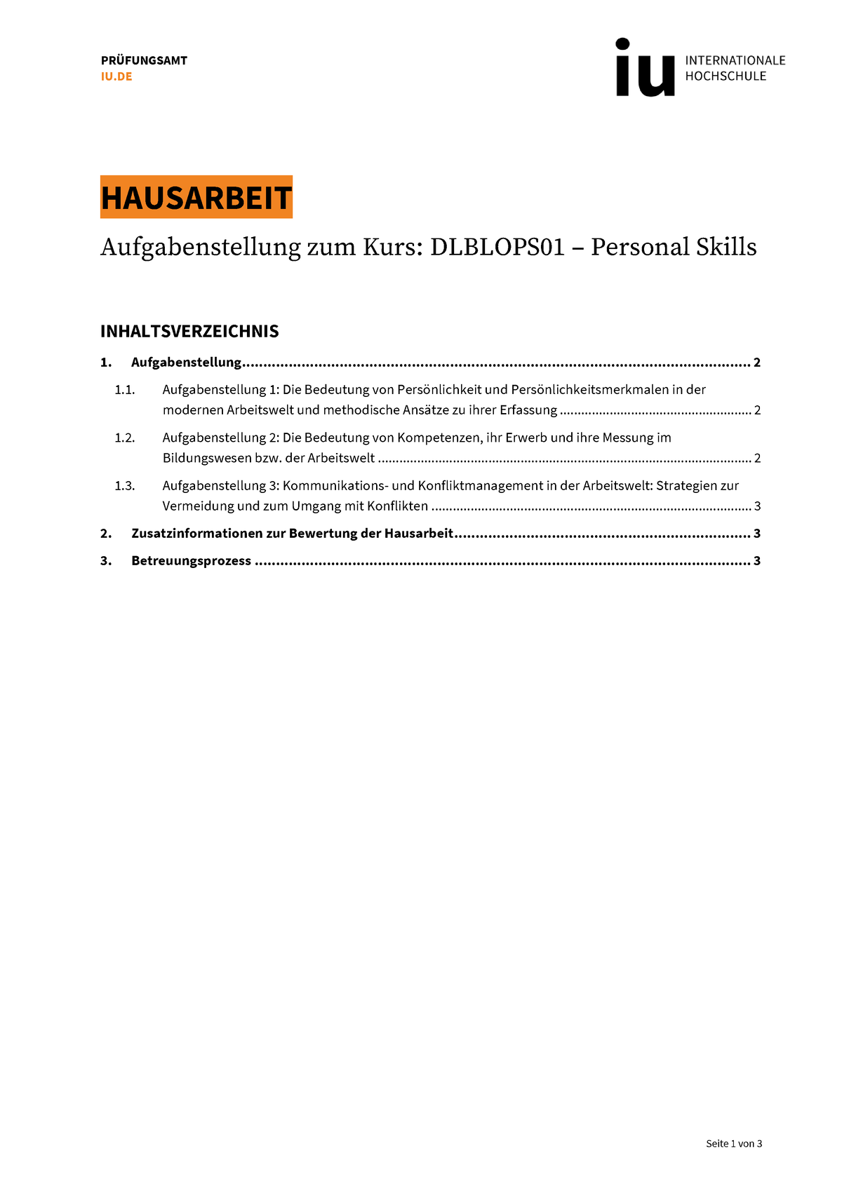 Aufgabenstellung Hausarbeit Dlblops 01 - Seite 1 Von 3 PR‹FUNGSAMT IU ...