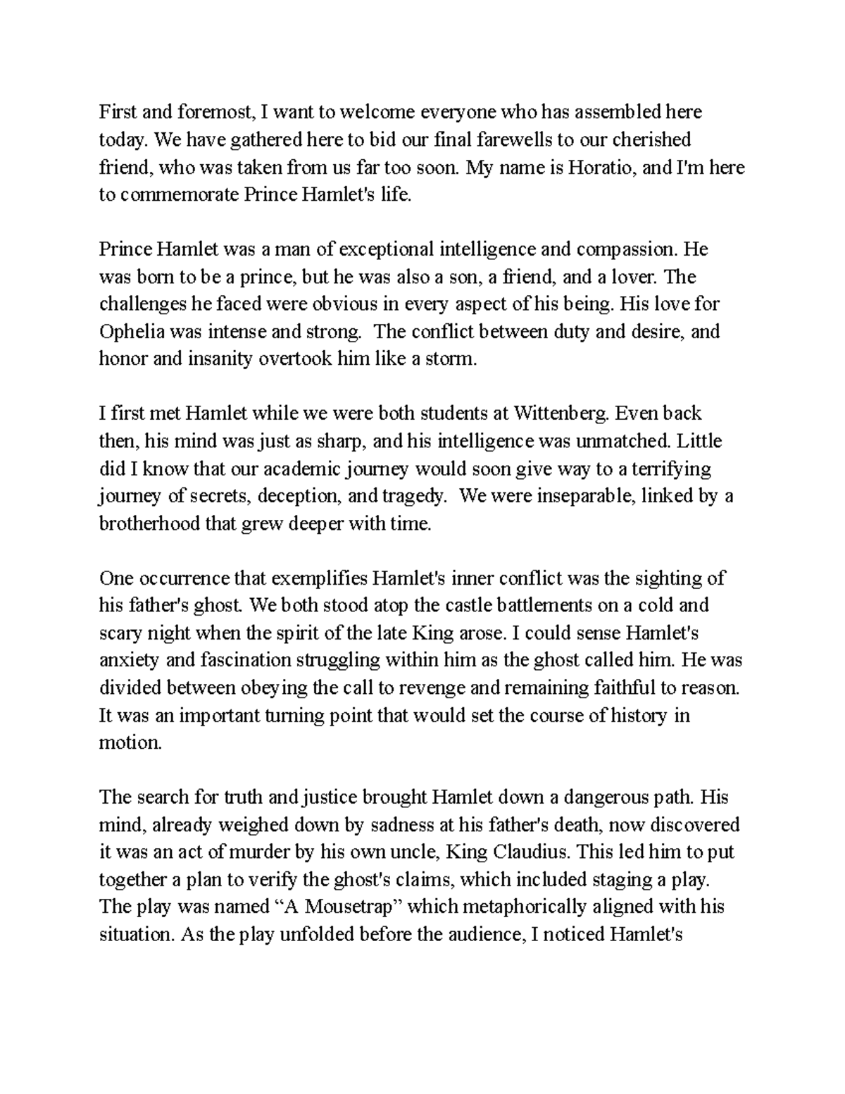 Eulogy script - tat eyahve sube dh su dvdu - First and foremost, I want ...