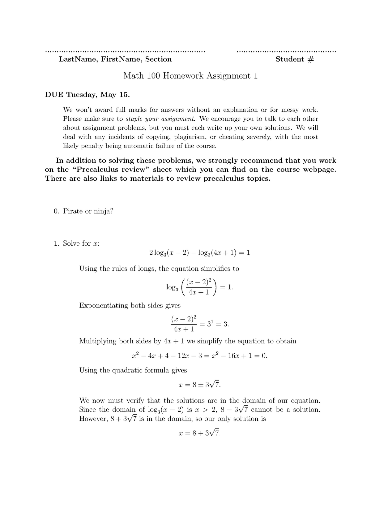 calculus homework solutions