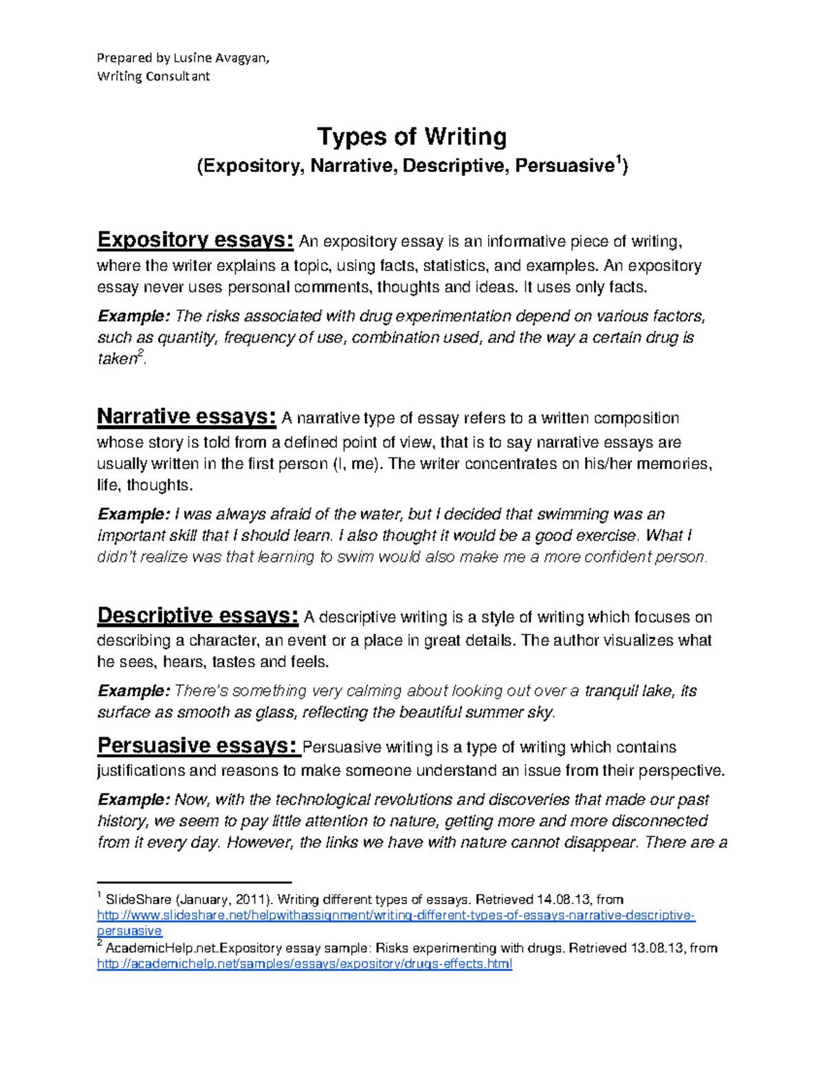 Different types of Writing - Prepared by Lusine Avagyan, Writing ...