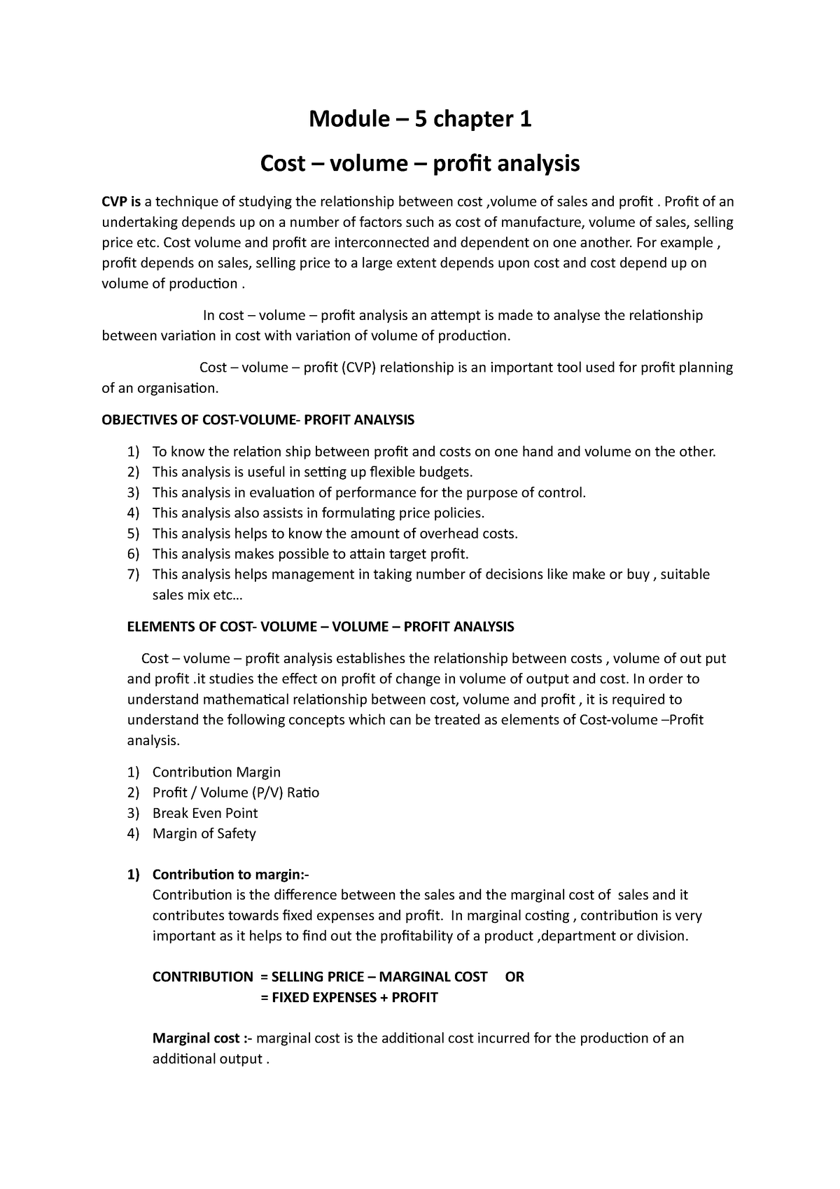 COST Volume Profit BBA COST Accounting - Module 5 Chapter 1 Cost Volume ...