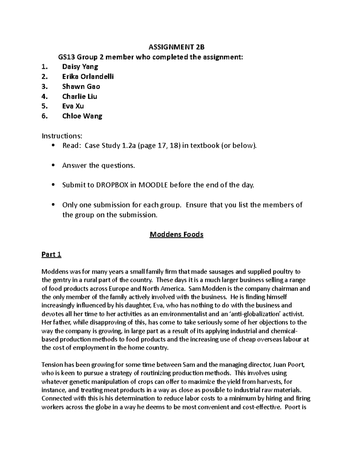 Assignment 2B - Case and Questions, Group 2 - ASSIGNMENT 2B GS13 Group ...