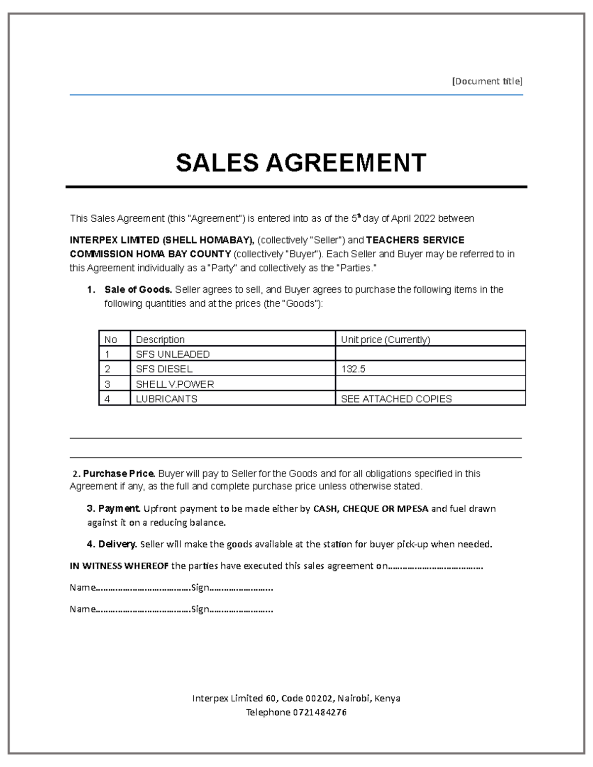 Sales Agreement Interpex - [Document title] SALES AGREEMENT This Sales ...