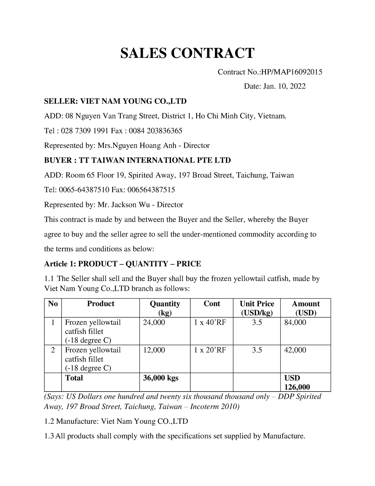 Sales contract example - SALES CONTRACT Contract No.:HP/MAP Date: Jan ...