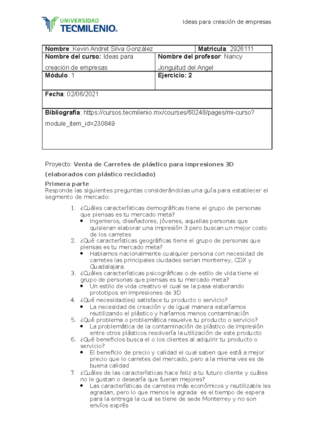 Actividad 2 Ideas para creación de empresas - Nombre : Kevin Andret ...