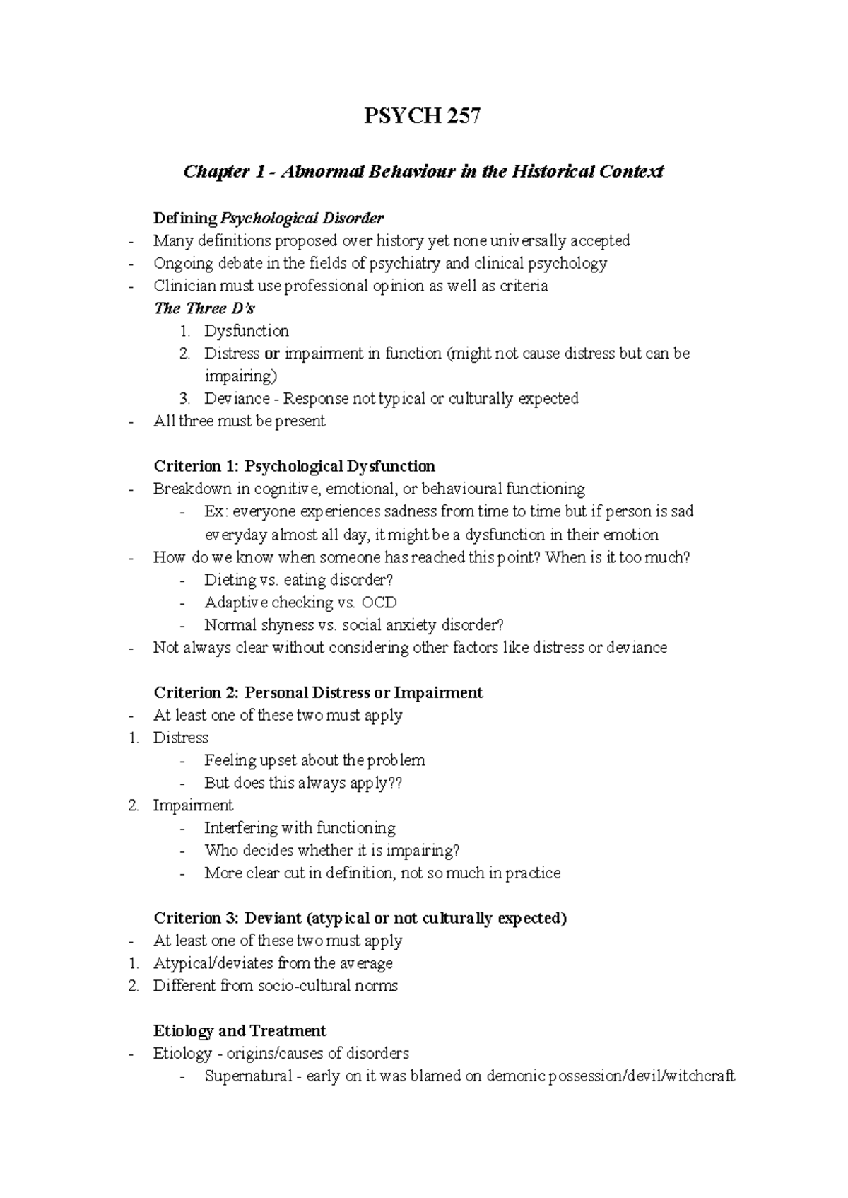 Chapter 1 - Abnormal Behaviour in Historical Context - PSYCH 257 ...