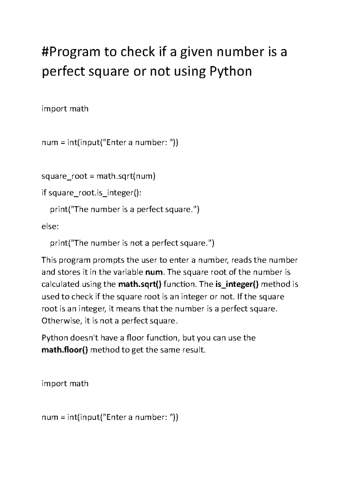 number-is-a-perfect-square-or-not-using-python-program-to-check-if