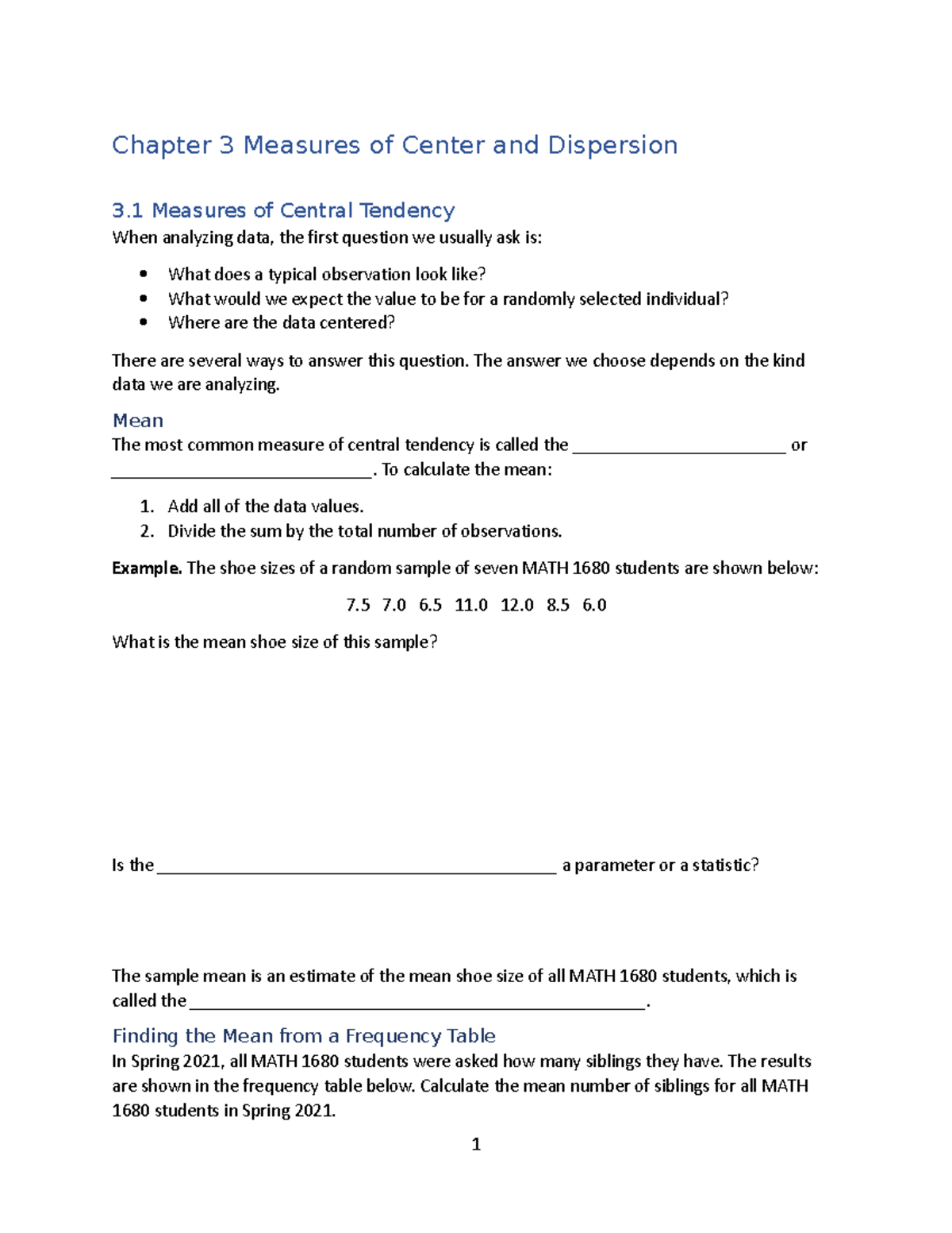 Measures of Center and Dispersion - Studocu