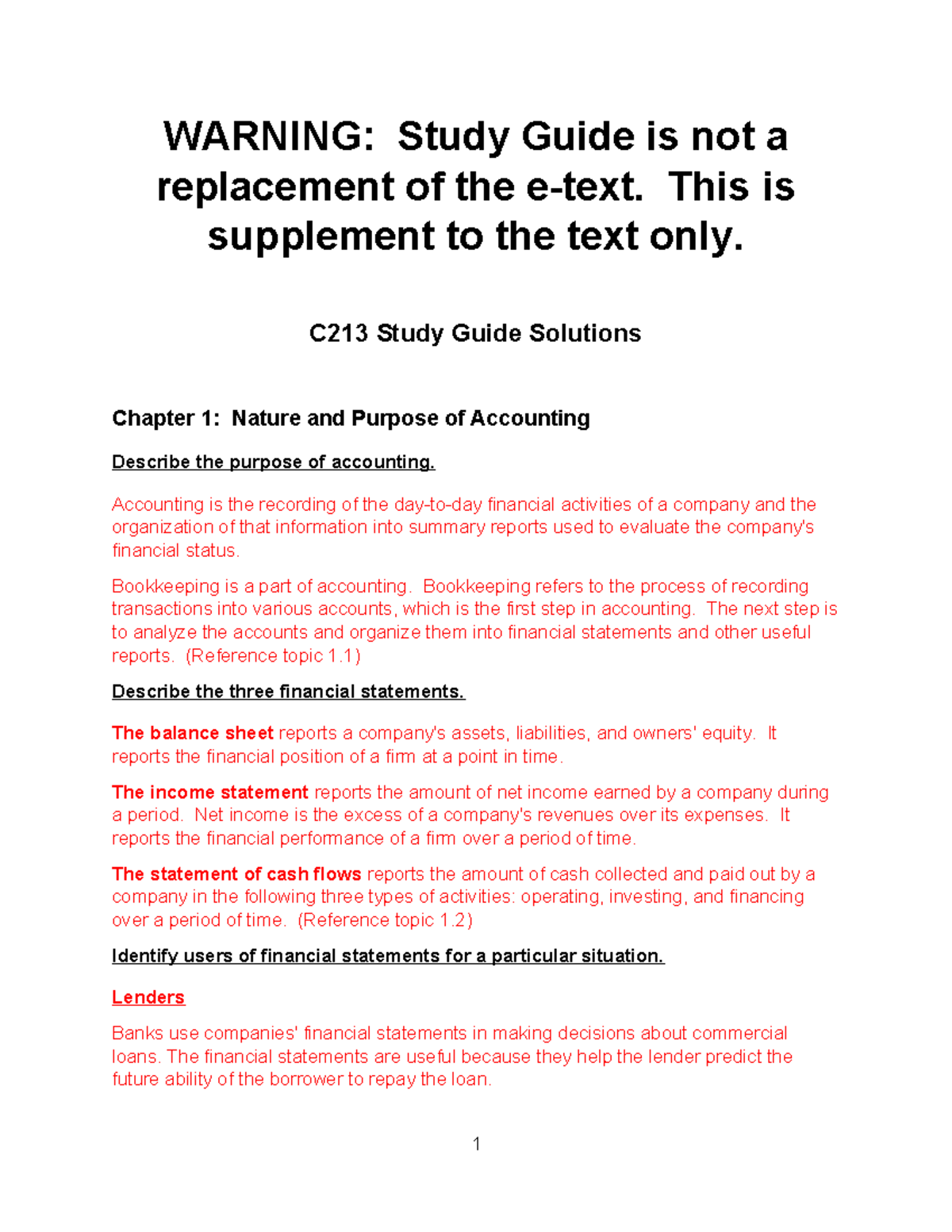C213 Study Guide - Solution - WARNING: Study Guide is not a replacement ...