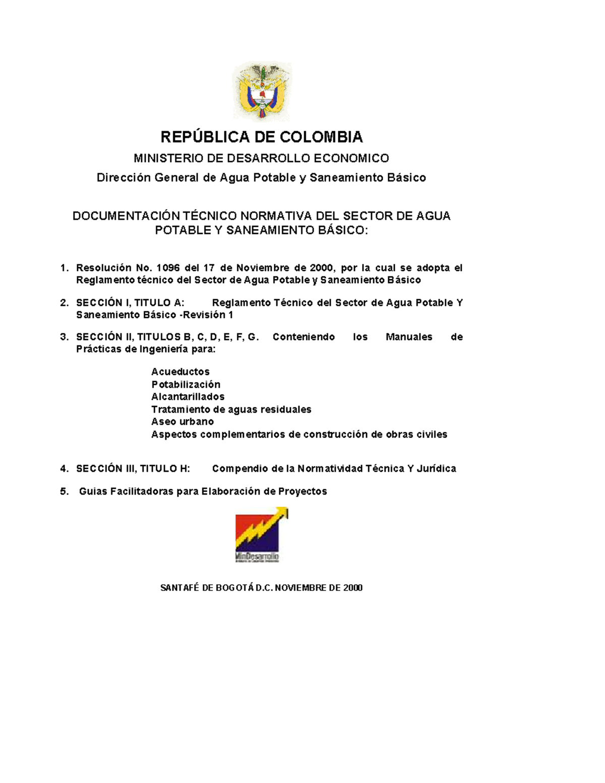RAS Titulo A REP BLICA DE COLOMBIA MINISTERIO DE DESARROLLO ECONOMICO 