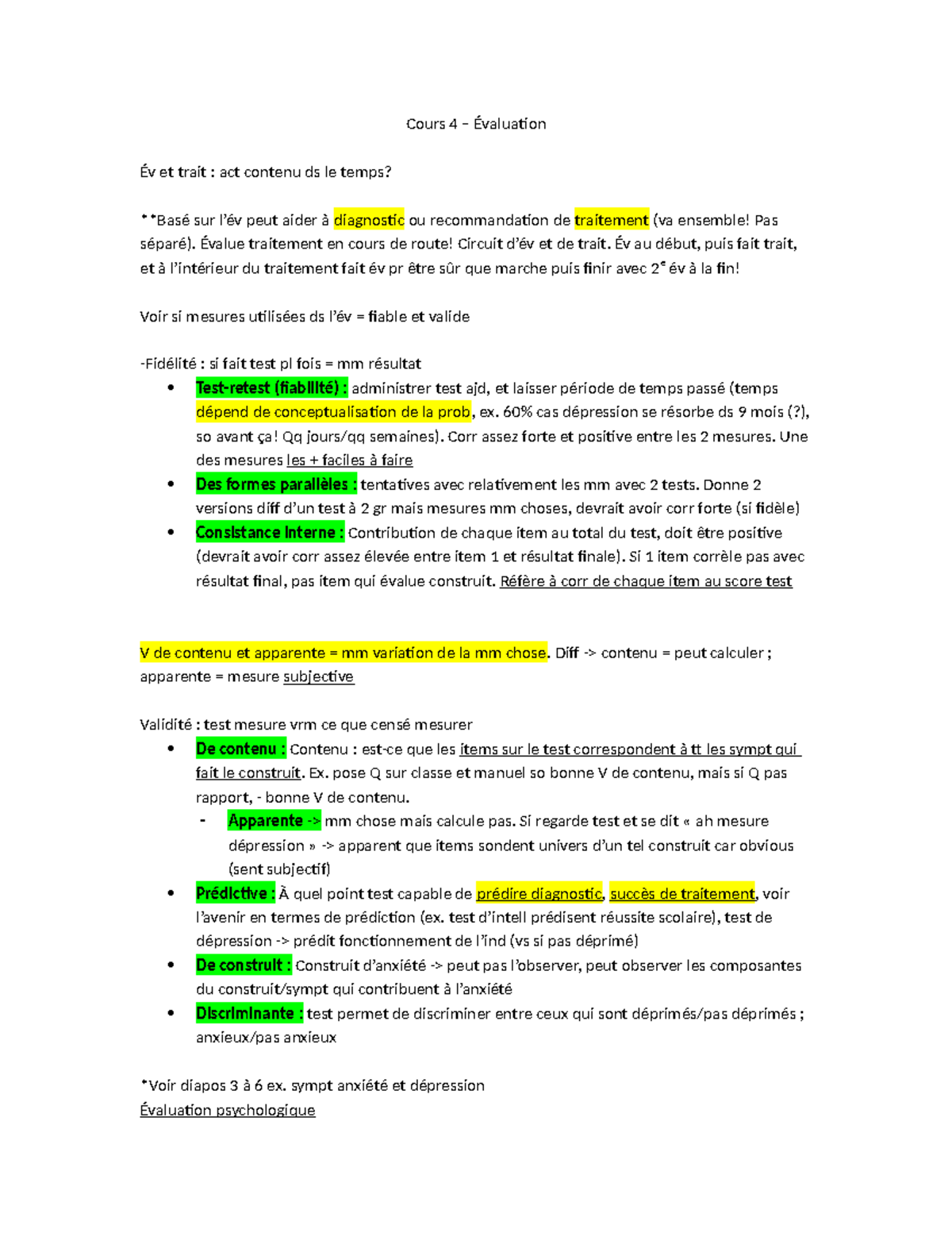 Cours 4 - Évaluation - Cours 4 – Évaluation Év et trait : act contenu ...