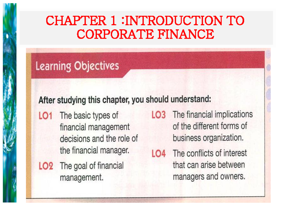 CF1 Chap 01 Introduction - CHAPTER 1 :INTRODUCTION TO CORPORATE FINANCE ...