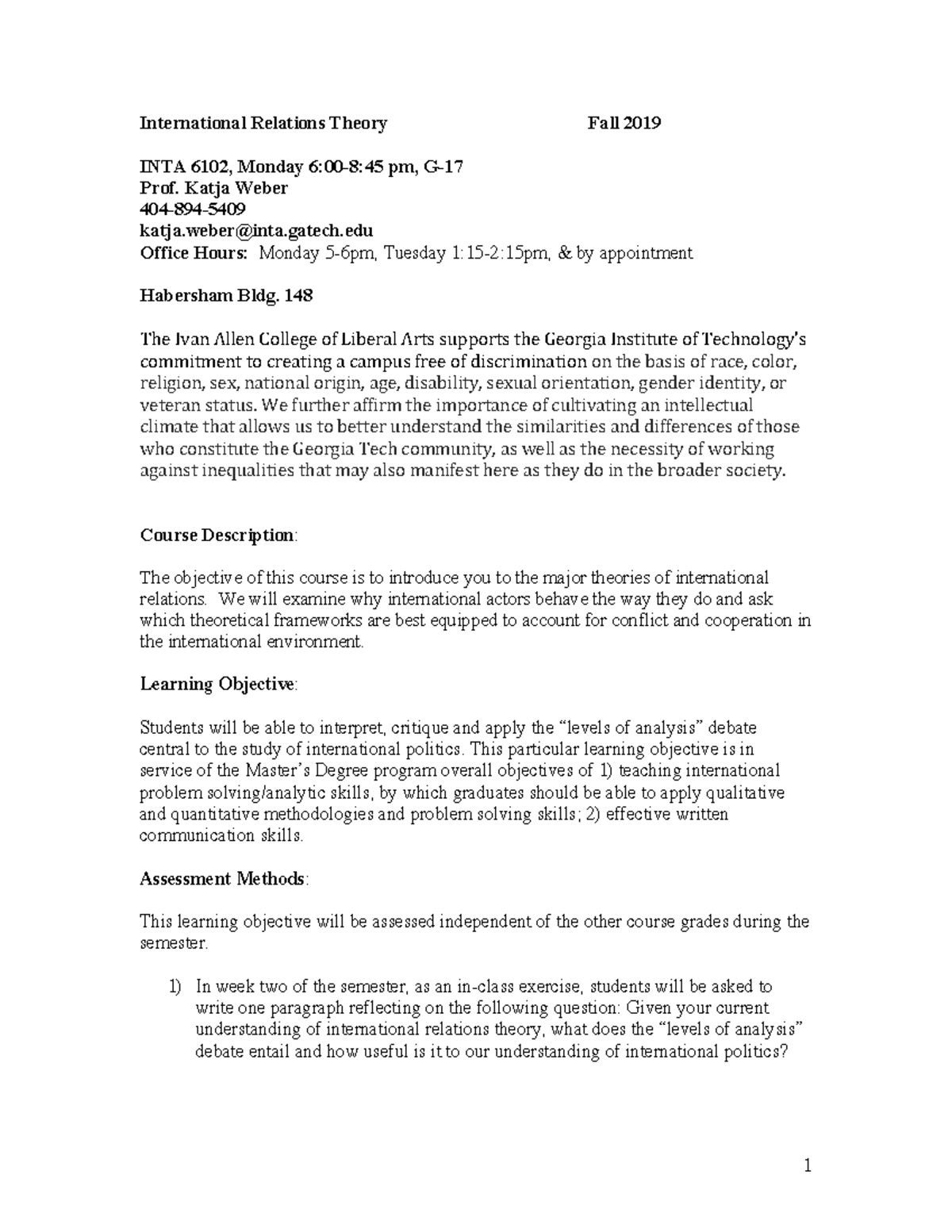 Georgia Tech - IR - Course syllabus - International Relations Theory ...