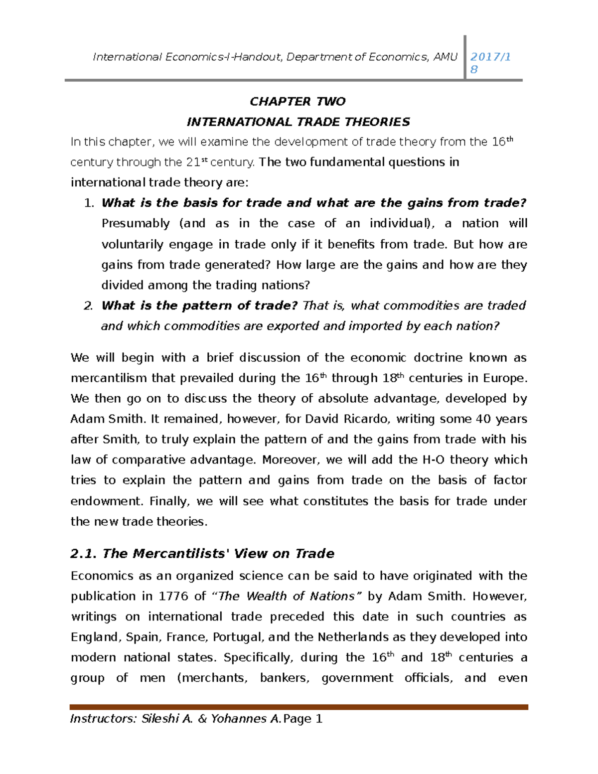 International Economics I Chapter Ii For Revision 8 Chapter Two International Economics I Chapter Ii For Revision 8 Chapter Two