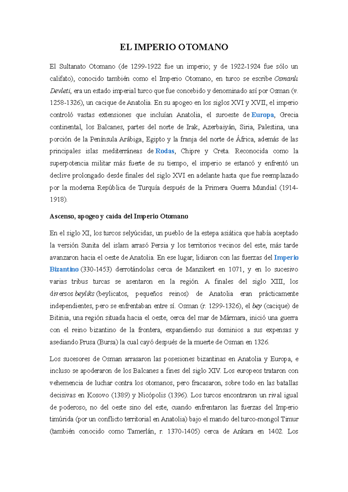 EL Imperio Otomano - EL IMPERIO OTOMANO El Sultanato Otomano (de 1299 ...