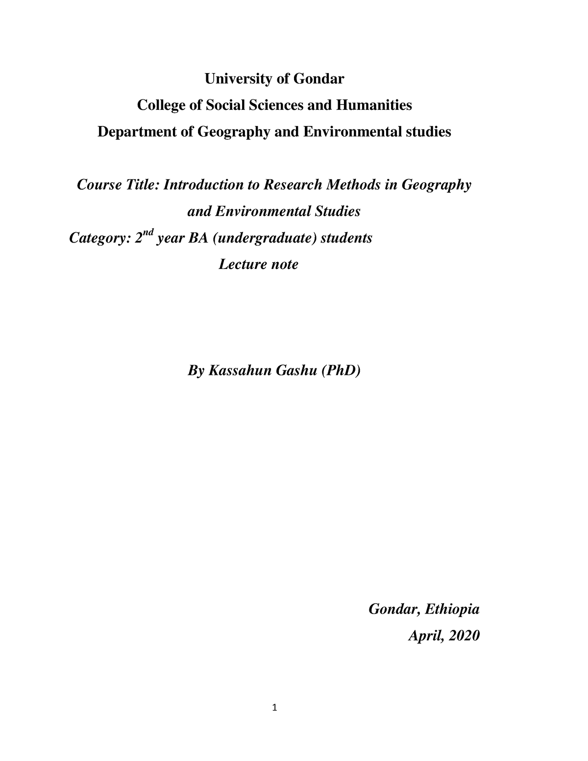 gondar university research proposal pdf