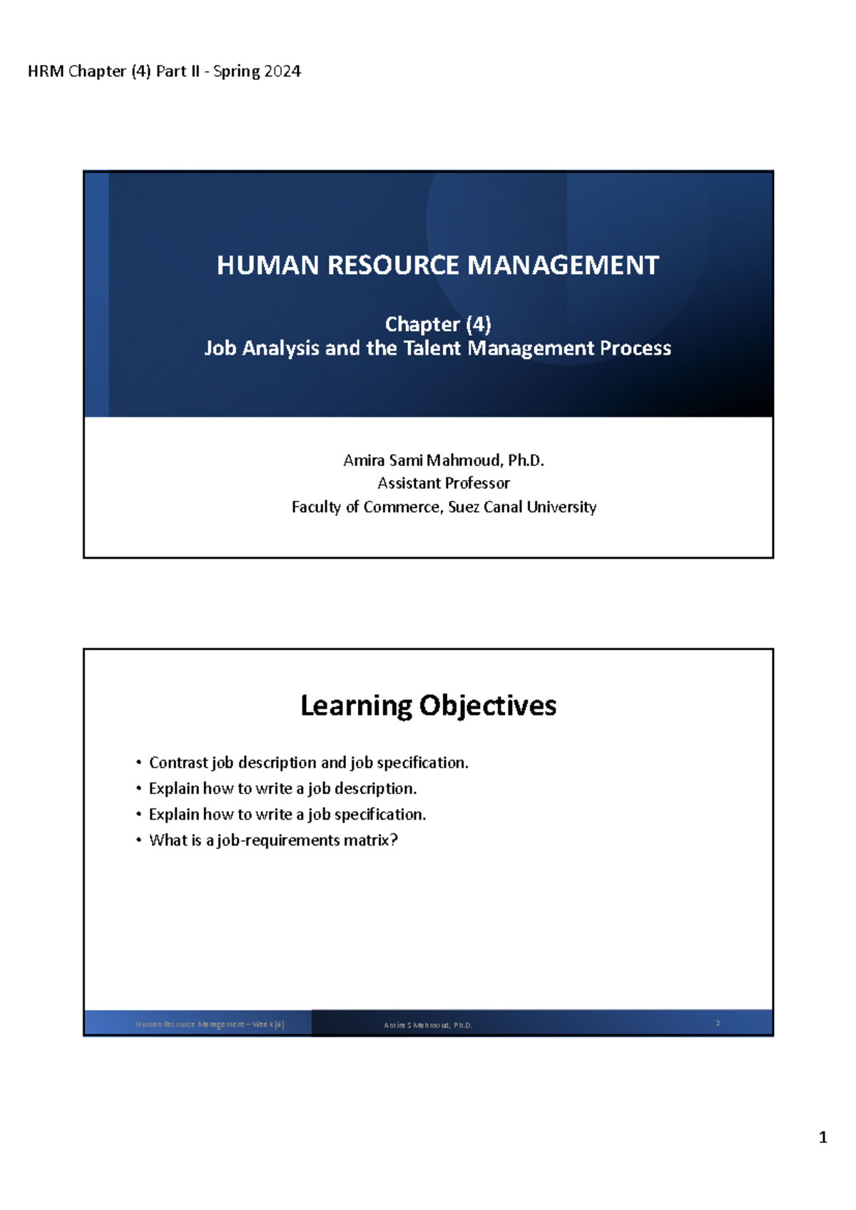HRM - Week - ch4 - HUMAN RESOURCE MANAGEMENT Chapter (4) Job Analysis ...