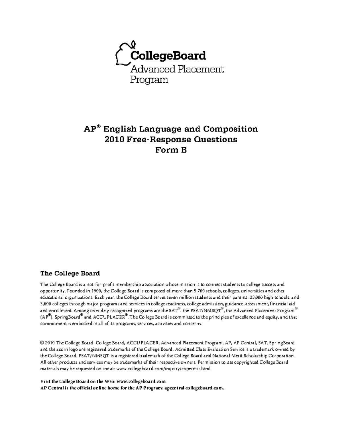 Ap10 Frq Eng Lang Formb - AP ® English Language And Composition 2010 ...