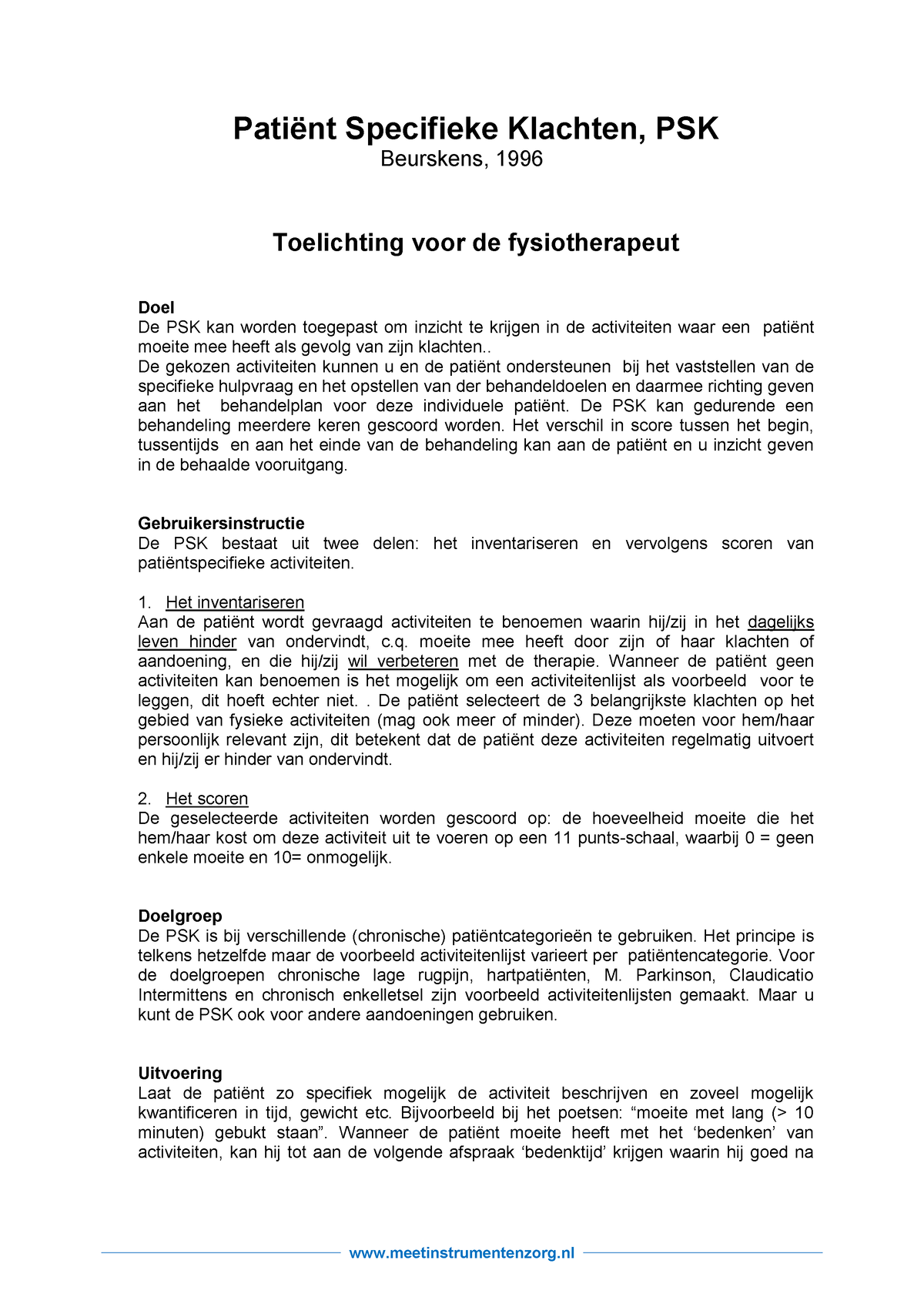 PSK Samenvatting Kine Deel 1 Introdructie Kinesitherapeutisch Werkveld ...