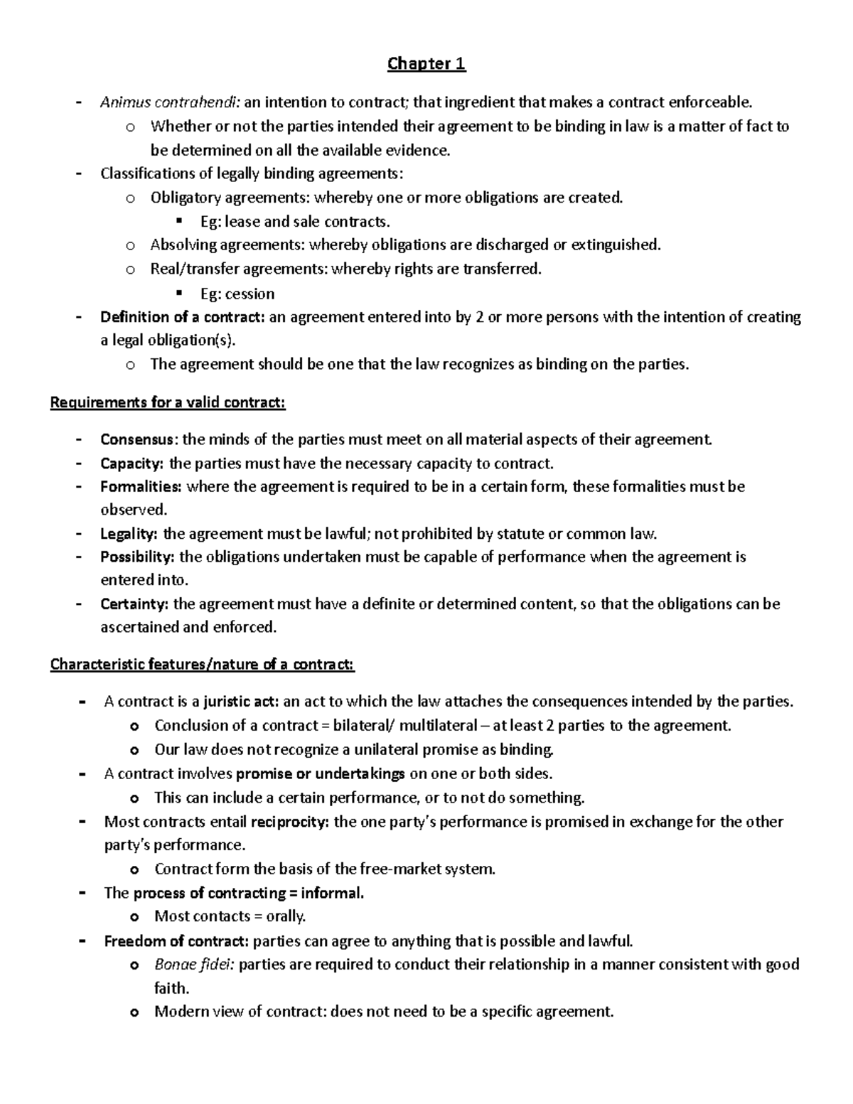 Chapter 1 - Law of Contract - Chapter 1 Animus contrahendi: an ...