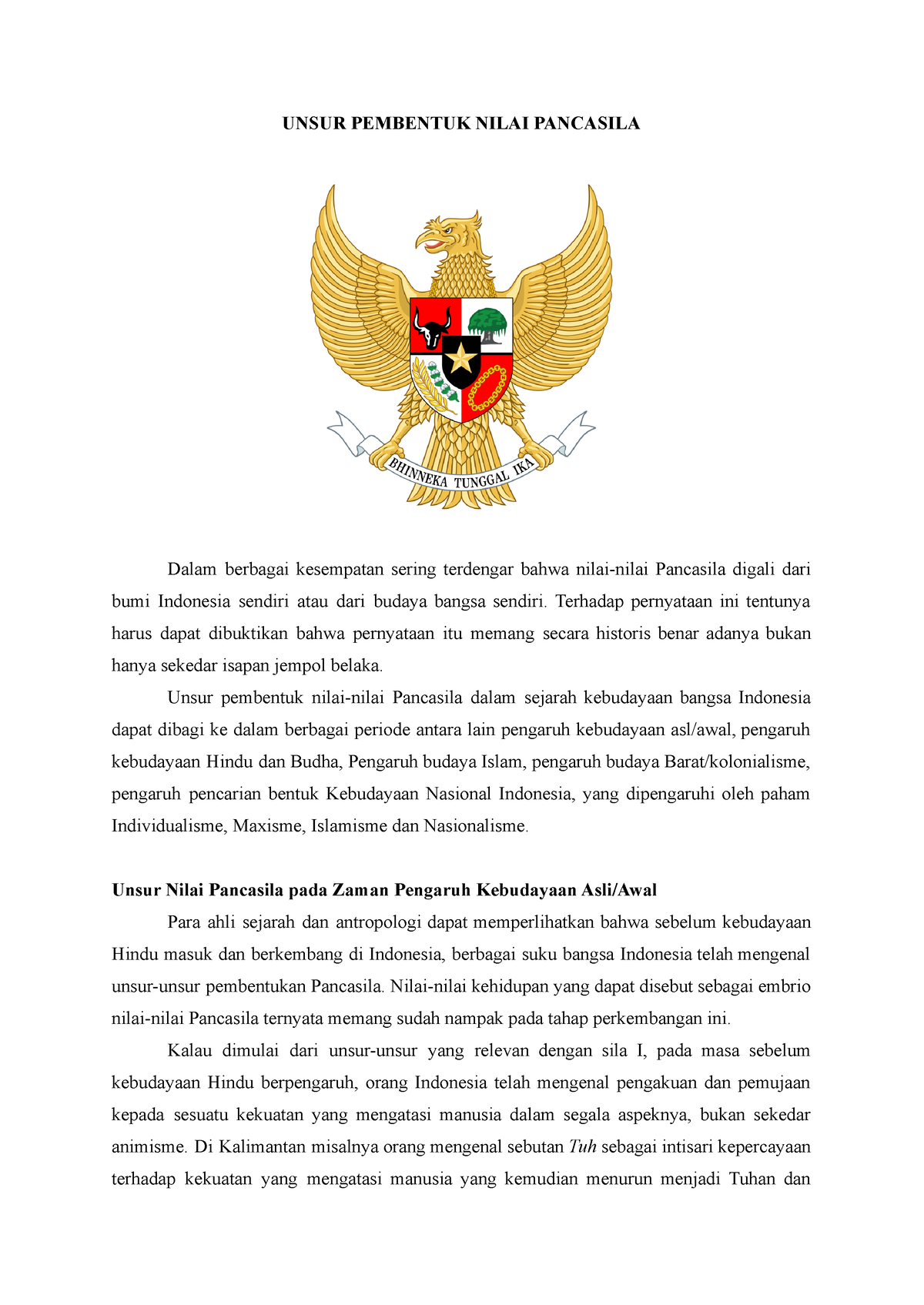 Unsur Pembentuk Nilai Pancasila - UNSUR PEMBENTUK NILAI PANCASILA Dalam ...