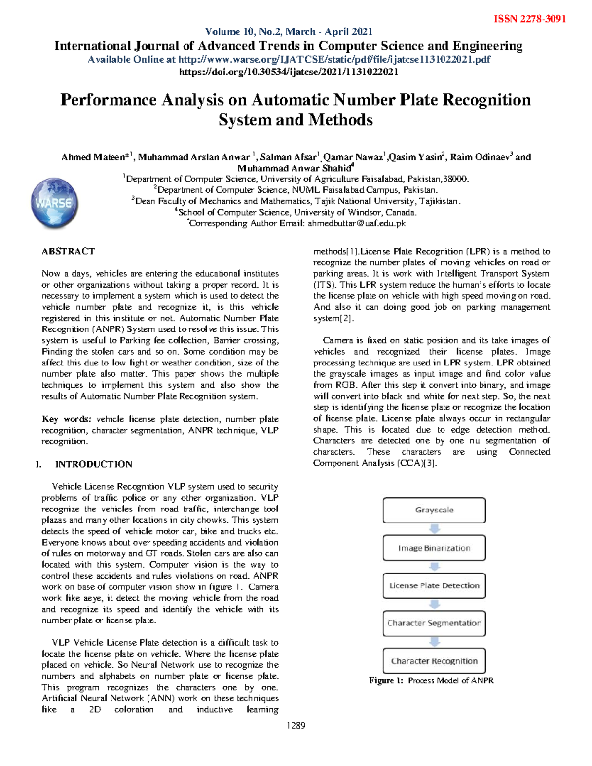 Performance Analysis on Automatic Number - 2 Department of Computer ...
