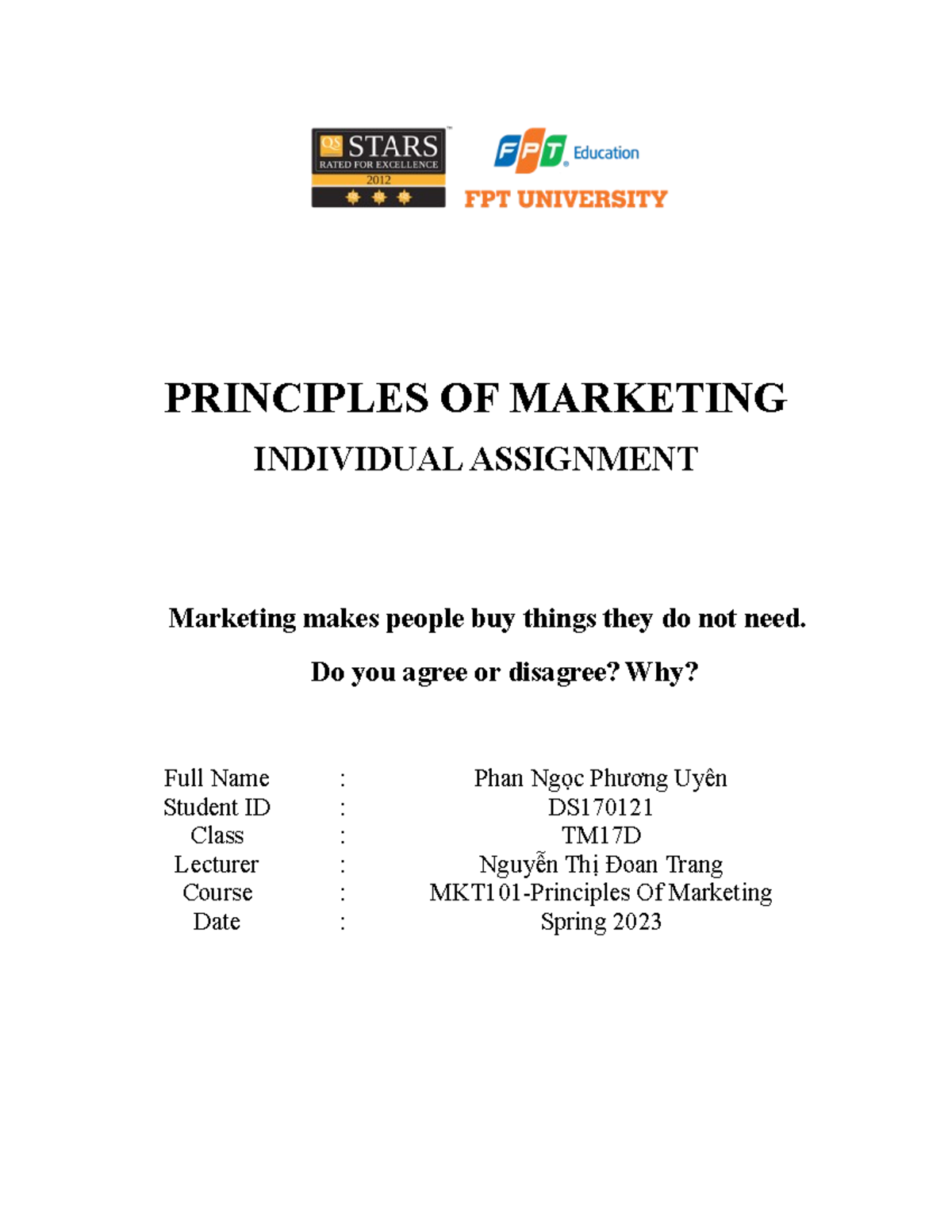 principles of marketing individual assignment