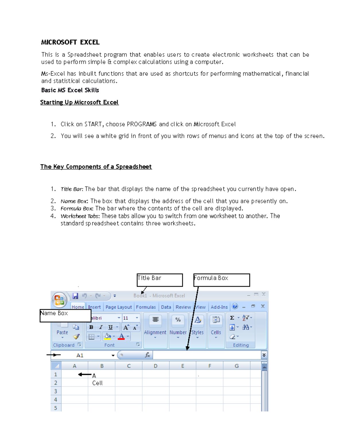 Session 2 - COURSE WORK - A Cell Name Box Title Bar Formula Box ...
