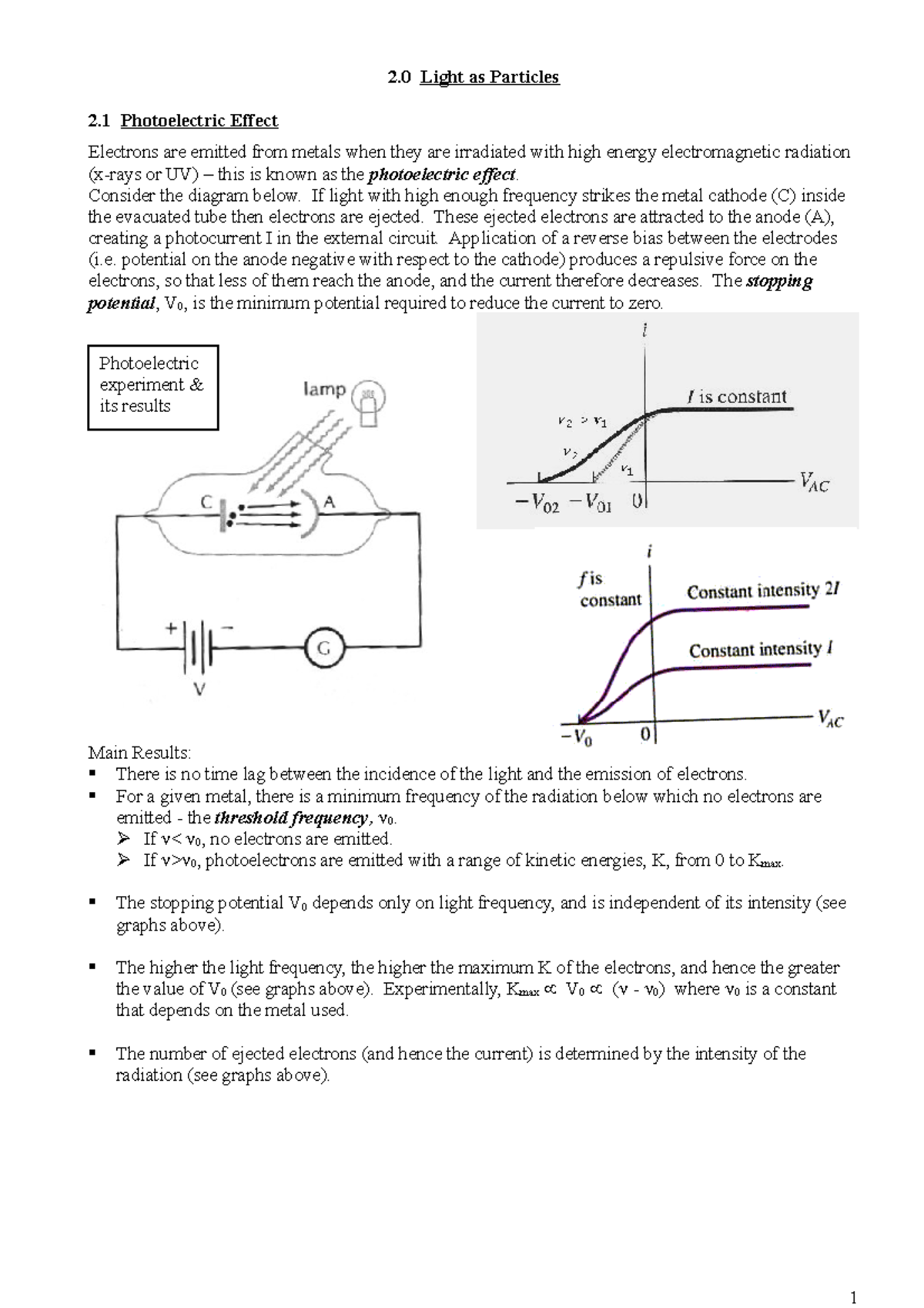2 Light as Particles - Lecture notes - 2 Light as Particles 2 ...