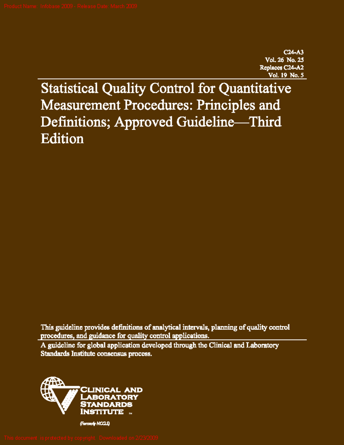 CLSI C24 A3 Statistical Quality Control for Quantitative Measurement