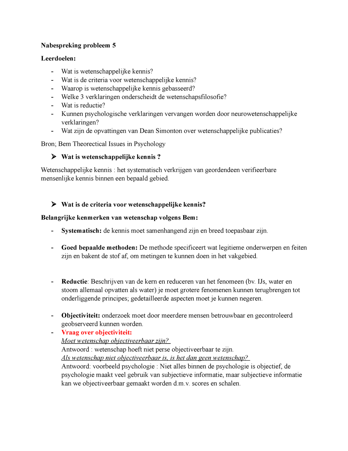 Nabespreking probleem 5 - Wat is de criteria voor wetenschappelijke ...