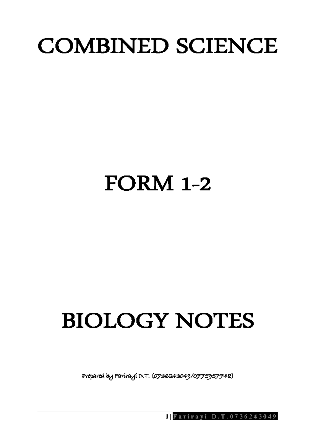 Form 1-2 biology 1 - Prepared by Farirayi D. (0736243049/0775957748 ...