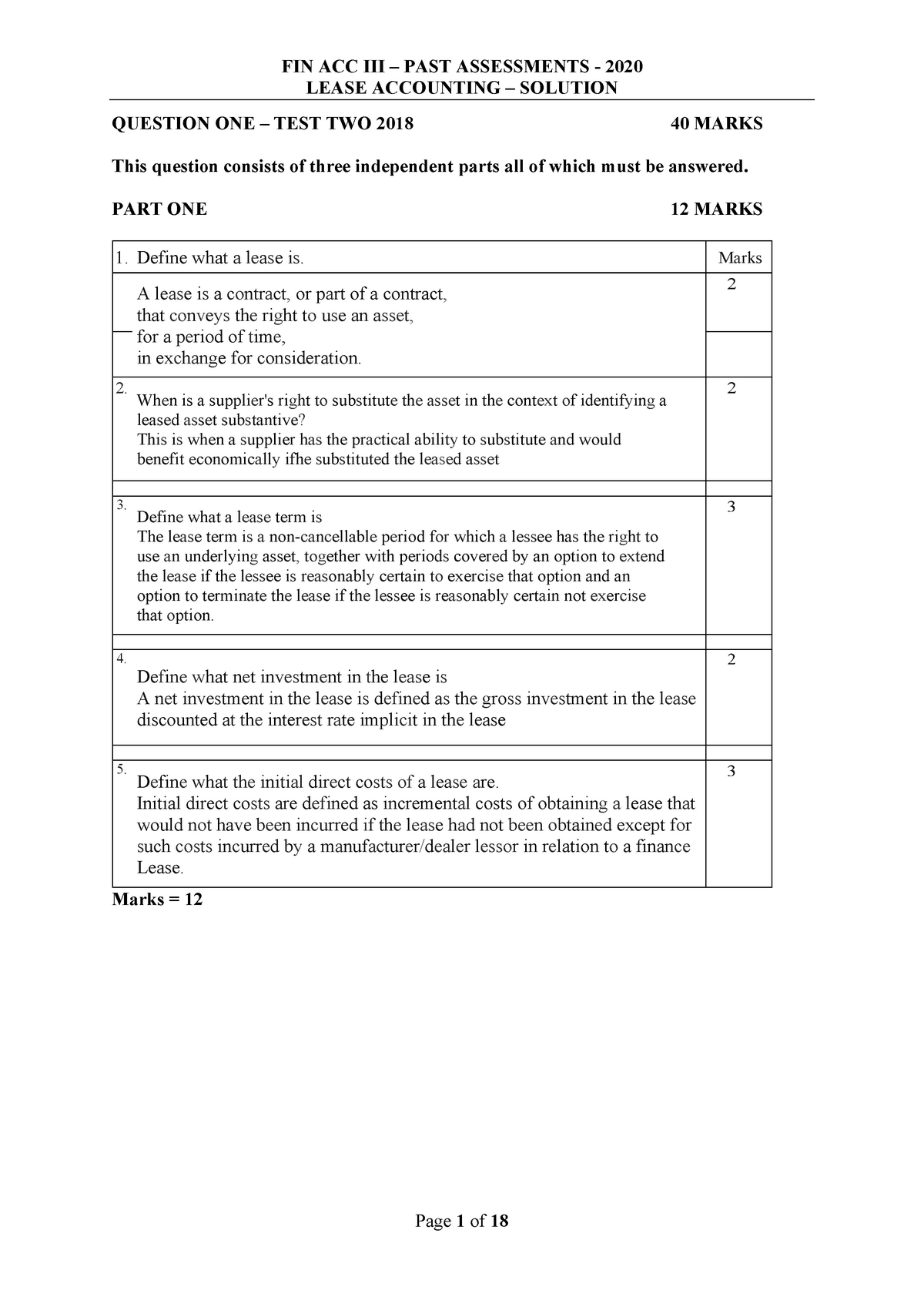 Fin Acc 3 Lease Accounting Past Assessments Solutions 2020 - LEASE ...