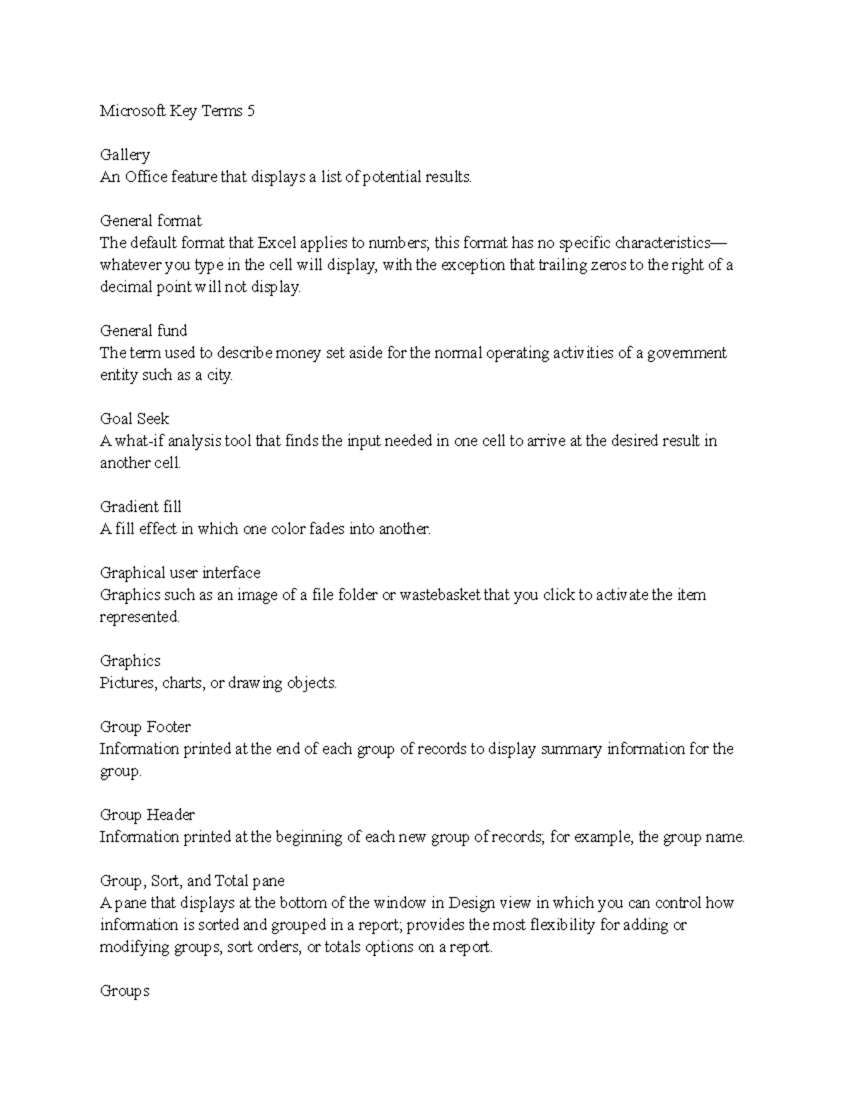 Microsoft Key Terms 5 - iii - Microsoft Key Terms 5 Gallery An Office ...