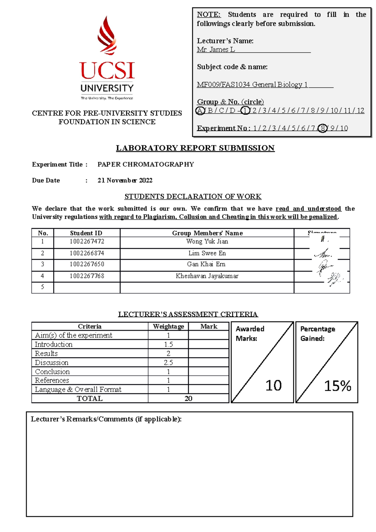 SEPT22 Genbio 1 Group A1 EXP 8 - LABORATORY REPORT SUBMISSION ...