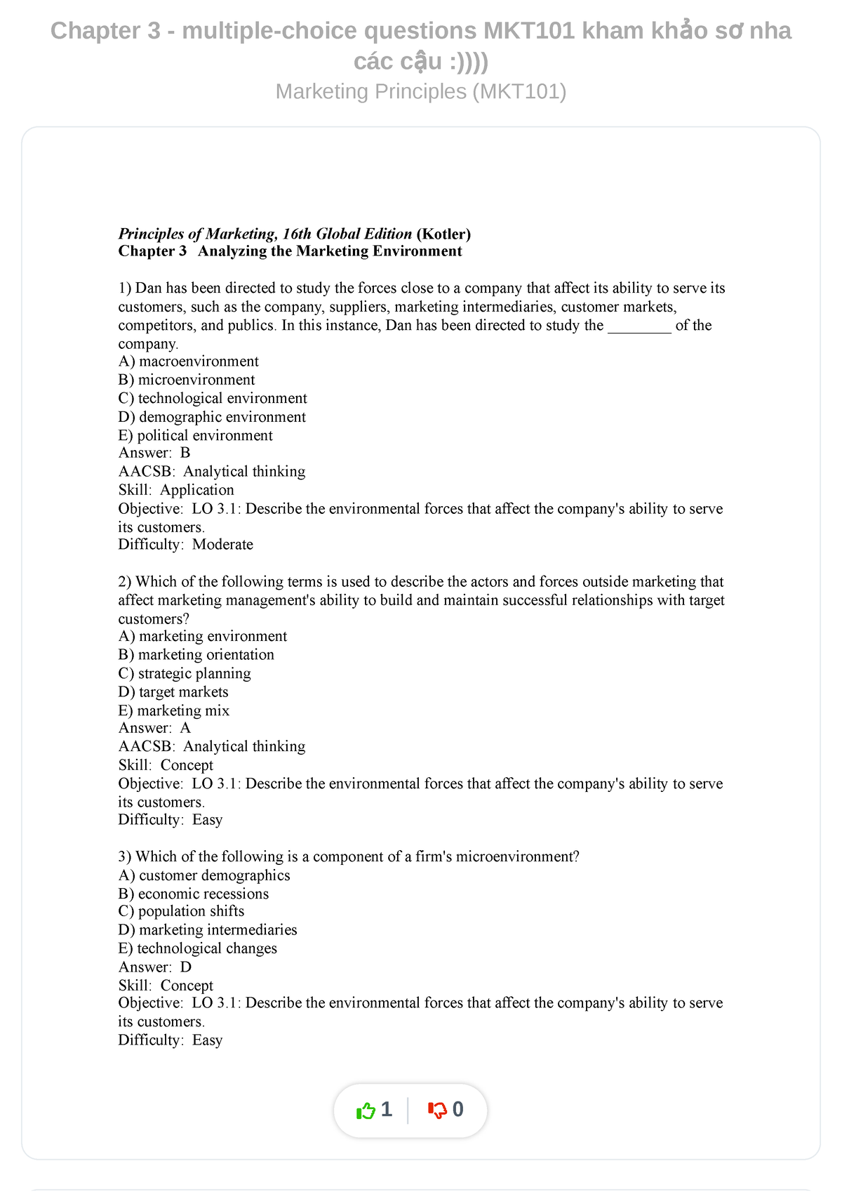 Chapter 3 Multiple Choice Questions Mkt - Chapter 3 - Multiple-choice ...