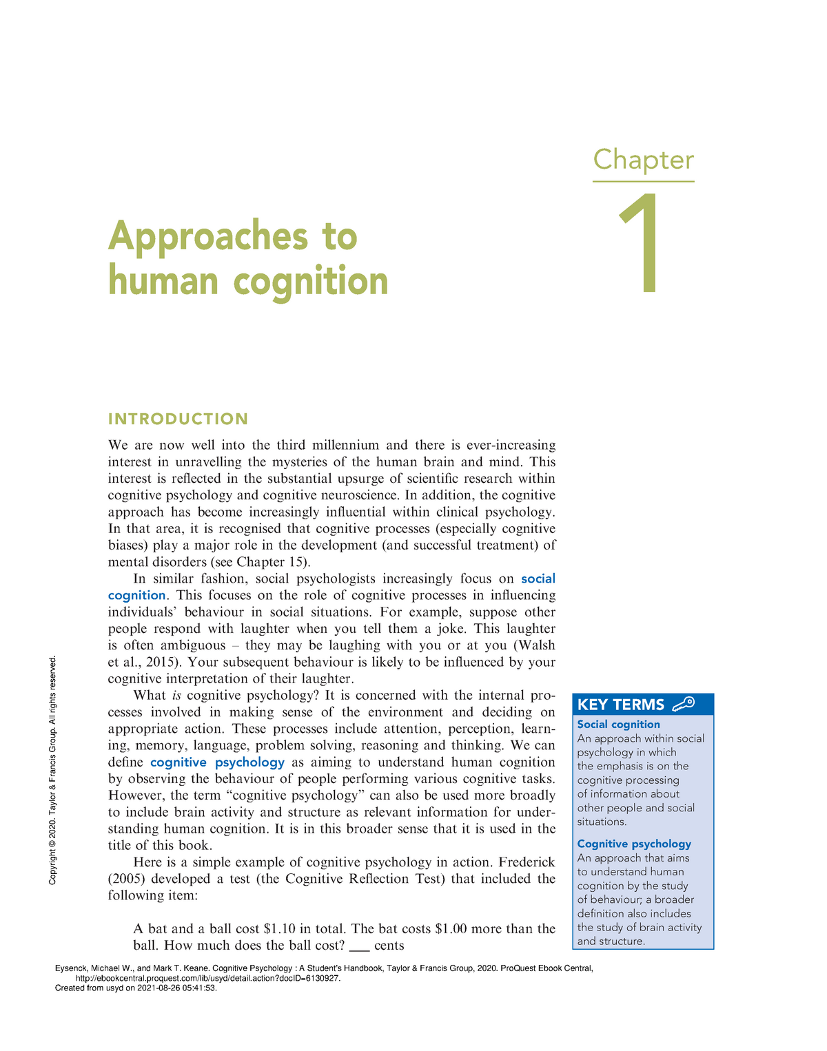 Cognitive Psychology A Student's Handbook - (Chapter 1 Approaches To ...