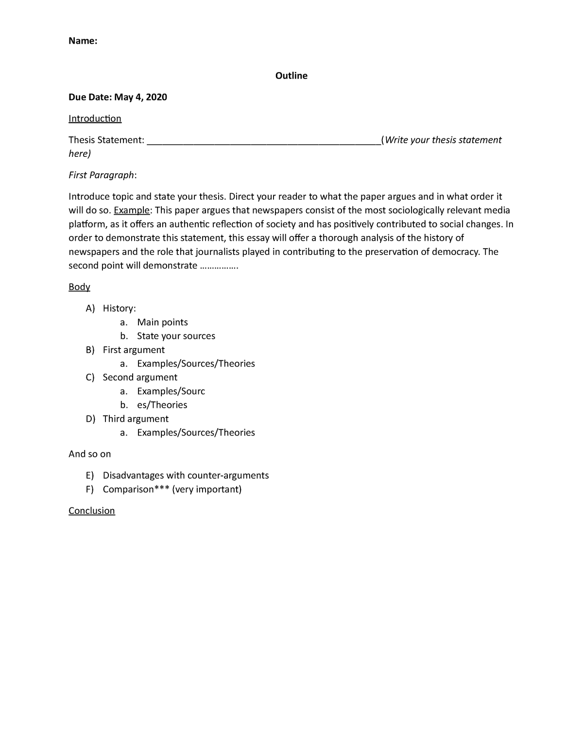 example sociology research paper outline