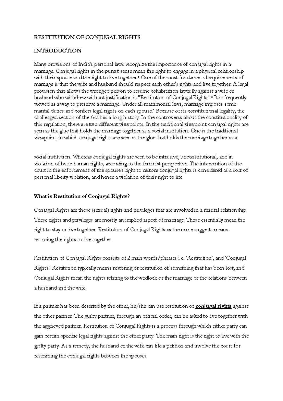 Restitution OF Conjugal Rights - RESTITUTION OF CONJUGAL RIGHTS ...