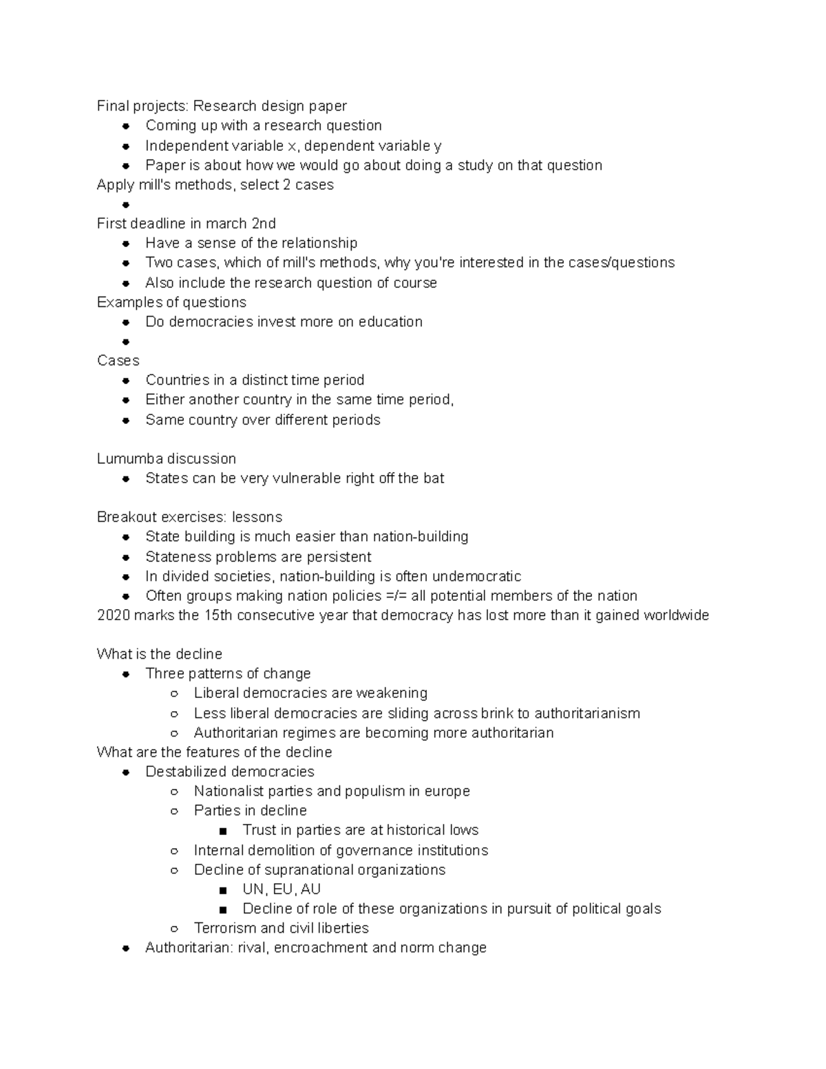 PSCI 1101 notes 2 25 - Weghorst - Final projects: Research design paper ...