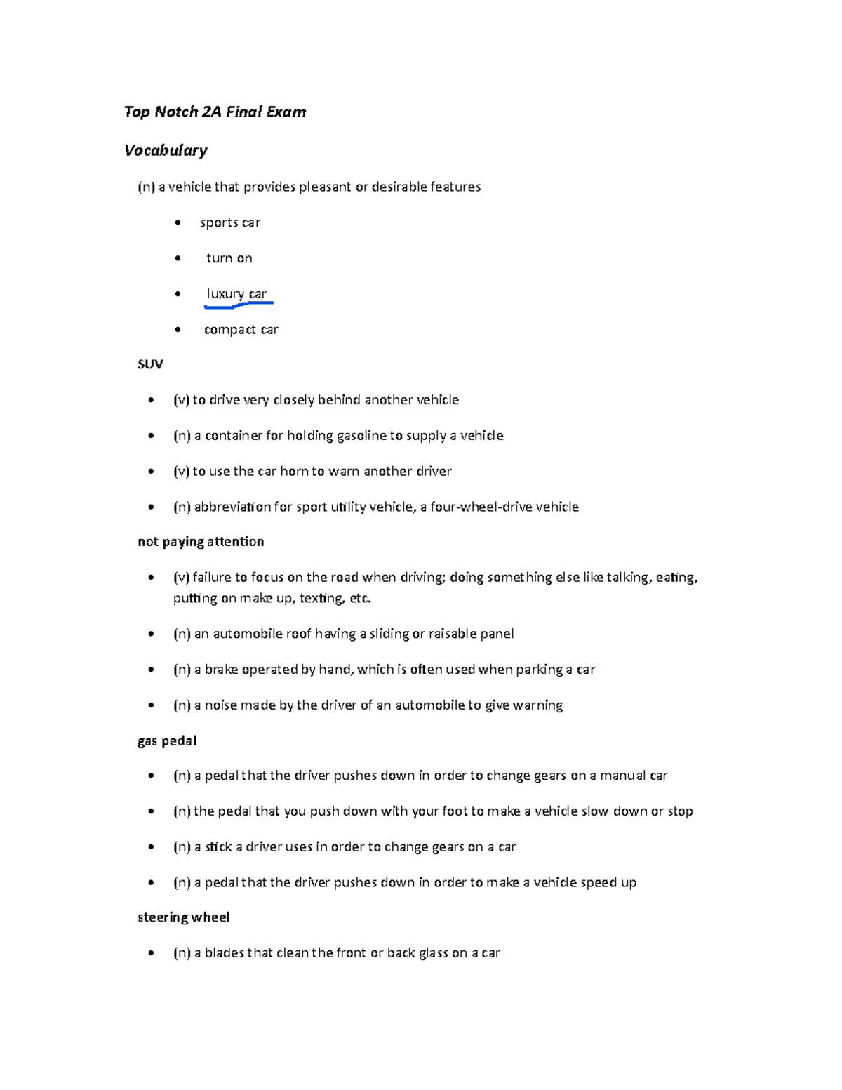 430241072 Top Notch 2 examen final Top Notch 2A Final Exam Vocabulary