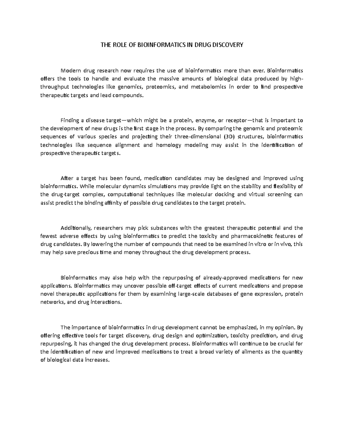 THE ROLE OF Bioinformatics IN DRUG Discovery 2 - THE ROLE OF ...