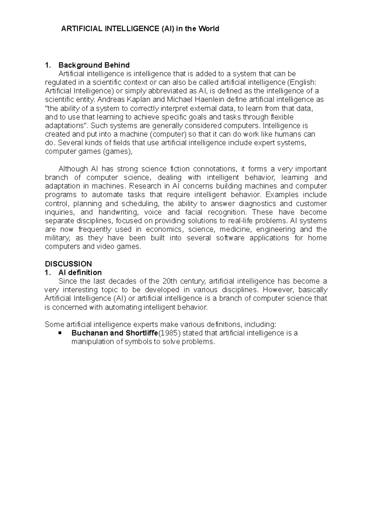 Artificial Intelligence (AI) in the World - Background Behind