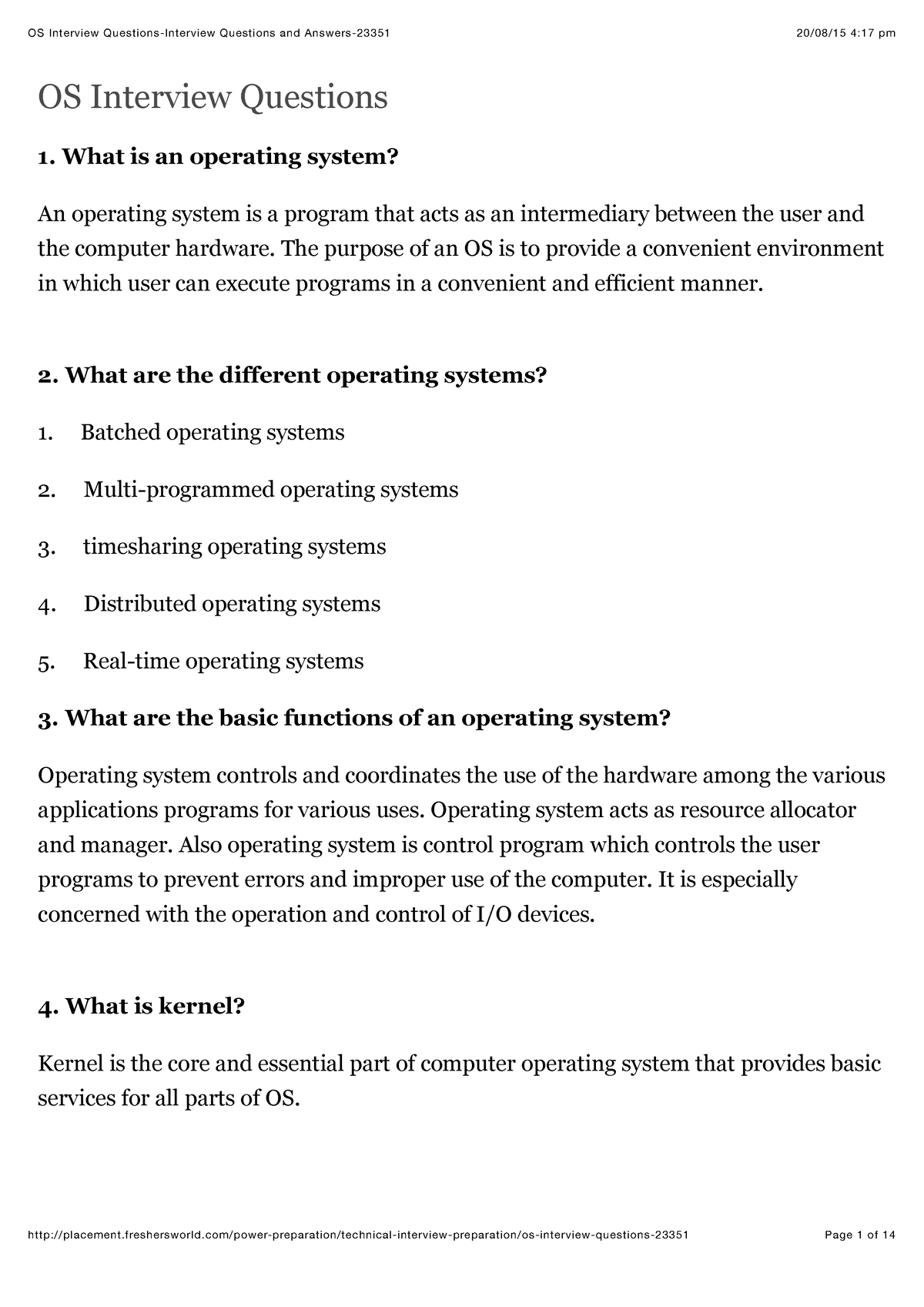 OS Interview Questions What Is An Operating System An Operating 