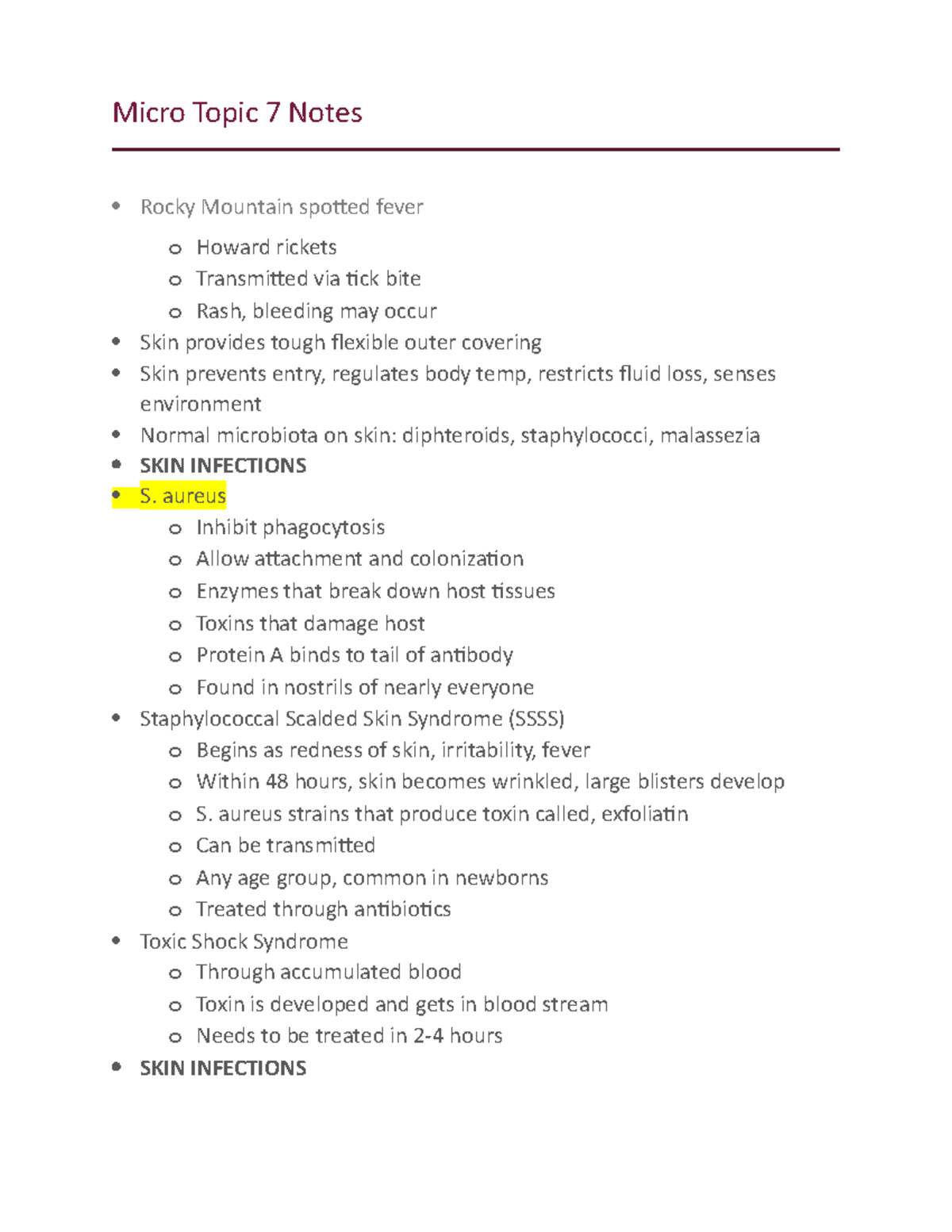 Micro Topic 7 Notes - Micro Topic 7 Notes Rocky Mountain spotted fever ...