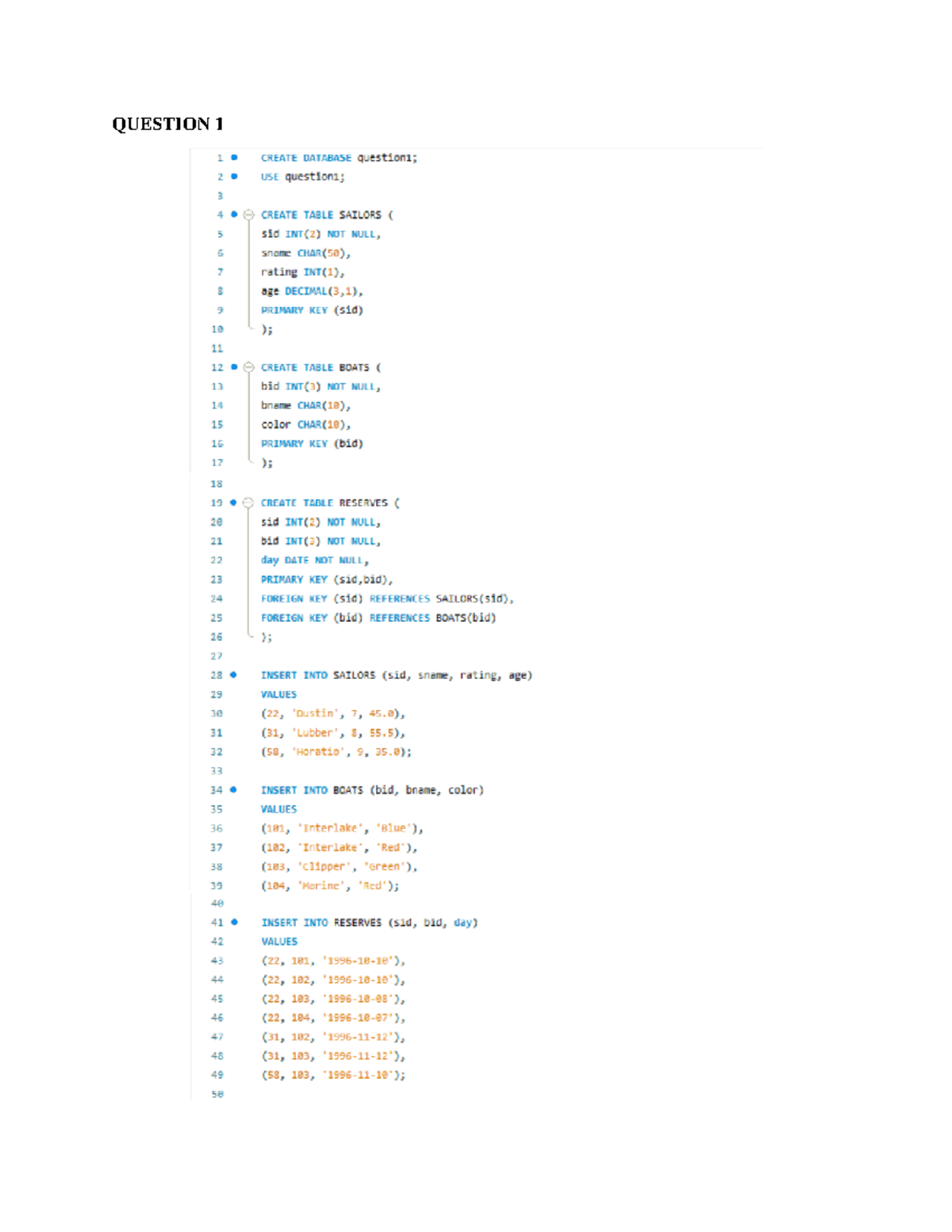 Question 1 ASSG1 - Assignment1 - QUESTION Statements above will create ...