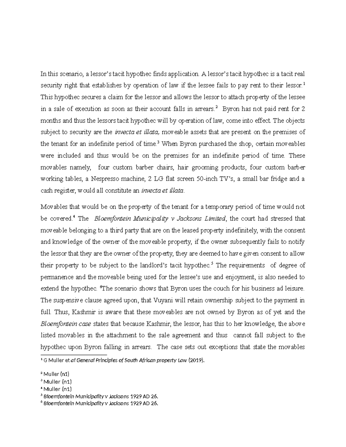 SAR310 TUTORIAL UNMARKED - In this scenario, a lessor’s tacit hypothec ...