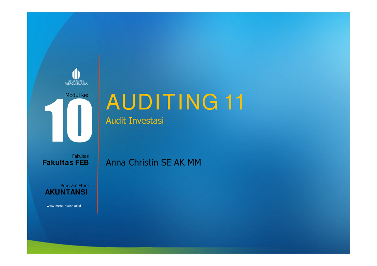 PPT Auditing II [TM11] - Materi Pengauditan 2 Audit Atas Investasi ...