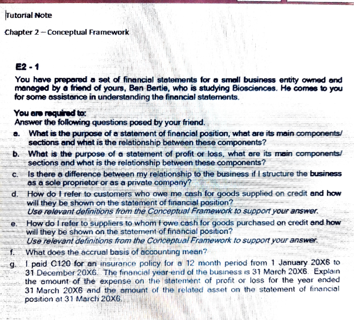 FIA 141 Homework 2 - Tutorial Note Chapter 2-Conceptual Framework ...
