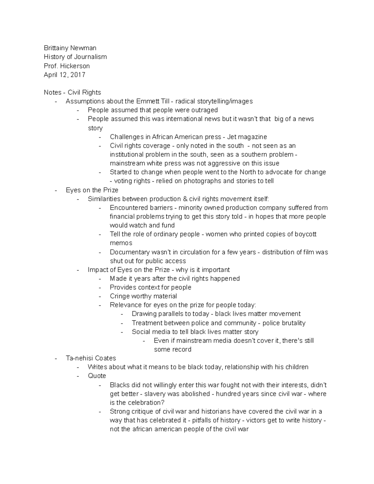 History of Journalism Week 11 Brittainy Newman History of Journalism